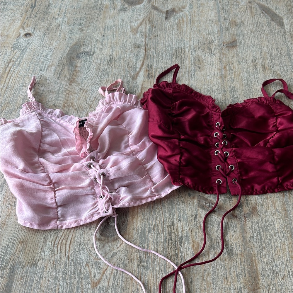 SHEIN Pink and Maroon Smocked Top